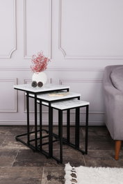 Hanah Home Ce Metal Zigon - 9404 Juego de Mesas Nido (3 Piezas) Blanco y Negro
